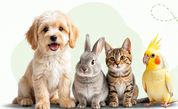 A dog, rabbit, cat and cockatiel